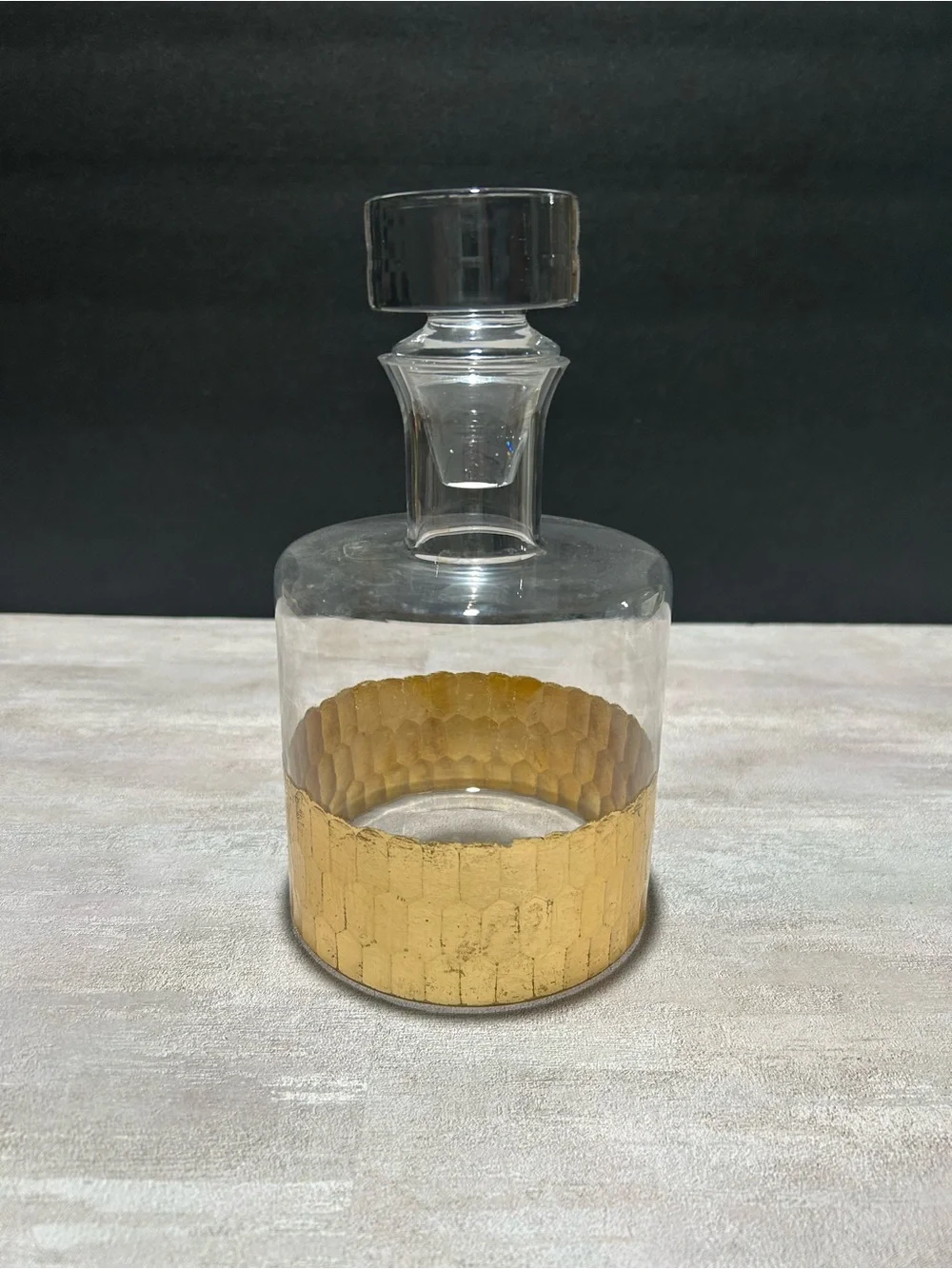 Gold Accent Glass Decanter Set - Elegant Honeycomb Band